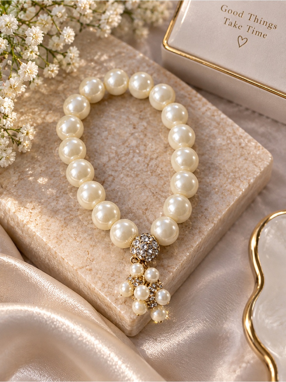 Classic Pearl Cluster Bracelet - Ivory Pearls with Gold Accents